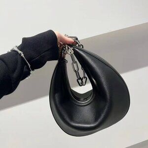 Sculpted Crescent Shoulder Bag – Genuine Leather Chain Hobo Purse for Women